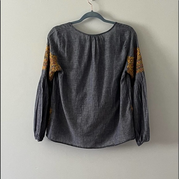 renee c. gray peasant blouse top with pink gold embroidery long sleeve sz small - Picture 7 of 13